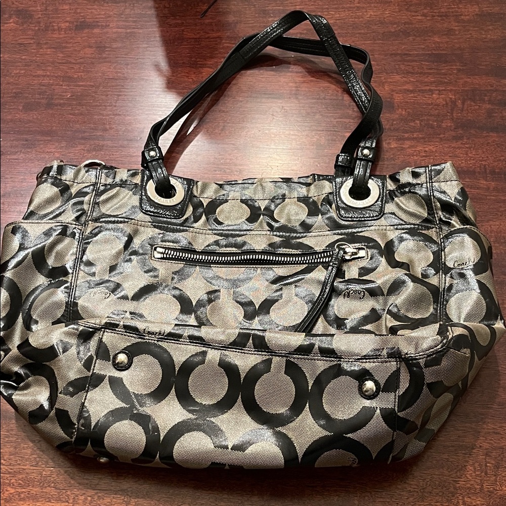 Coach Black and Tan Signature Tote
